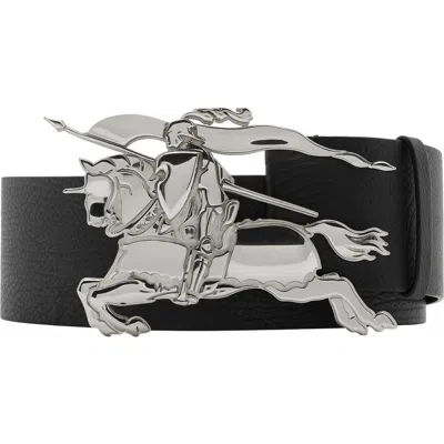 Burberry Knight Leather Belt In Black/palladium