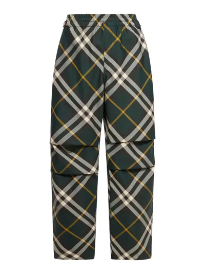 Burberry Wide-leg Check Trousers In Black