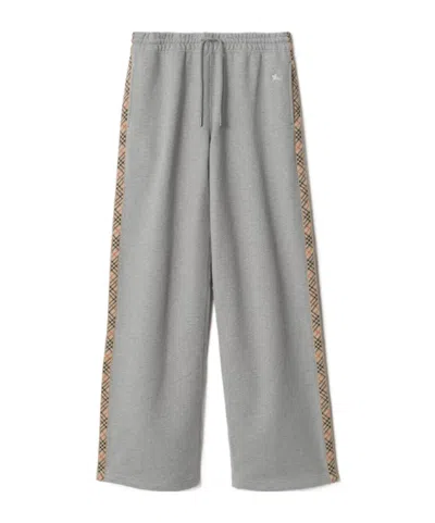 Burberry Wide-leg Checked Band Drawstring Trousers In Gray