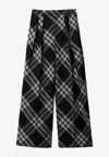 Burberry Pleated Checked Wool Straight-leg Pants In Monochrome