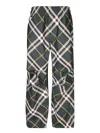 Burberry Men's Check Pattern Trousers With Elastic Waist And Drawstring In Green