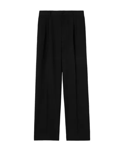 Burberry Wide Leg Tailored Wool Trousers In Black
