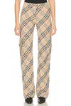 Burberry Wide Leg Trouser In Teacup & Pasture Check