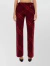 Burberry Plaid Red Wool Pants With High Waist And Straight Legs In Red