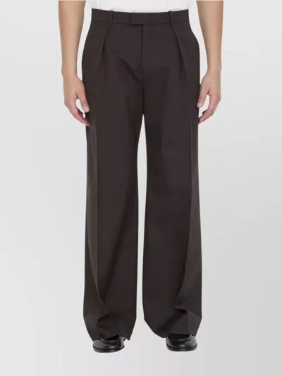 Burberry Wide-leg Pleated Wool Pants In Brown