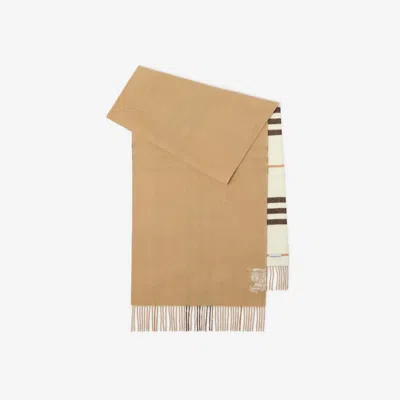 Burberry Wide Reversible Check Cashmere Scarf In Black