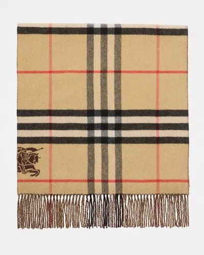 Burberry Wide Reversible Check Cashmere Scarf In Sand