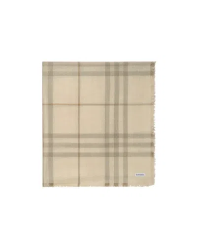 Burberry Wide Reversible Check Wool Silk Scarf In Neutral