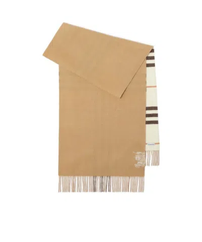 Burberry Wide Reversible Checked Fringed Scarf In Brown