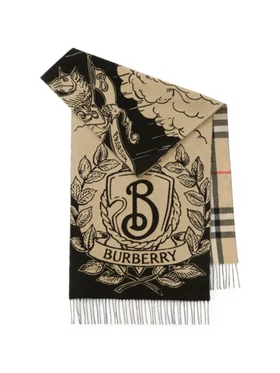 Burberry Wide Reversible Stormy Knight Scarf In Brown