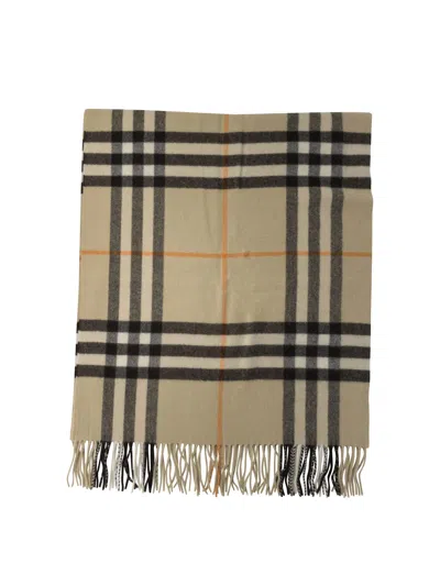 Burberry Wide Check Cashmere Scarf In Beige