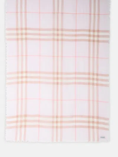 Burberry Wide Scarf In Quartz Pink 'check' Wool In Neutral