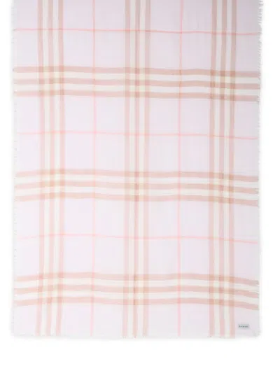 Burberry Wide Scarf In Quartz Pink 'check' Wool Women