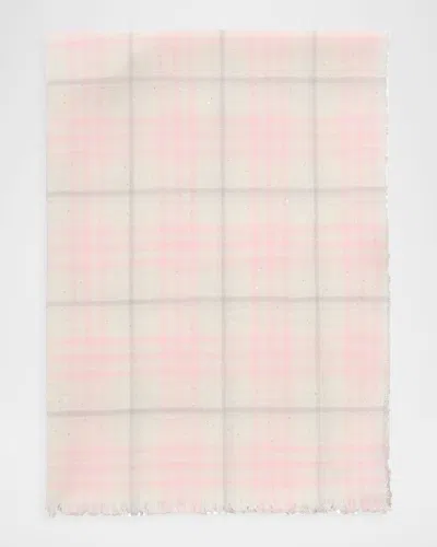 Burberry Wide Sequined Check Wool Silk-blend Scarf In Pink