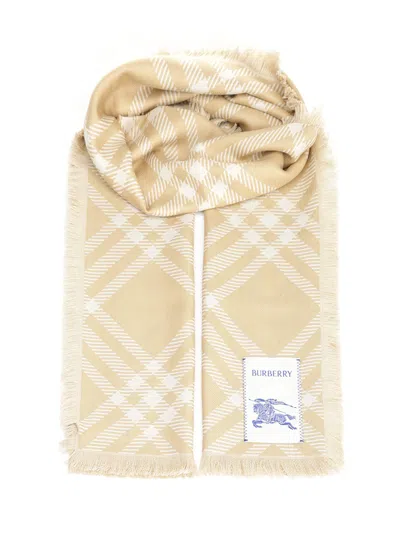 Burberry Wide Silk And Wool Scarf Scarves And Foulards Beige In Neutral