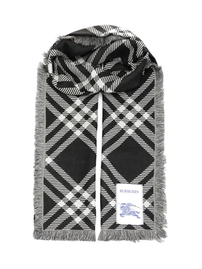 Burberry Wide Silk And Wool Scarf Scarves And Foulards Black