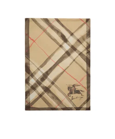 Burberry Wide Watercolour Check Silk Scarf In Brown