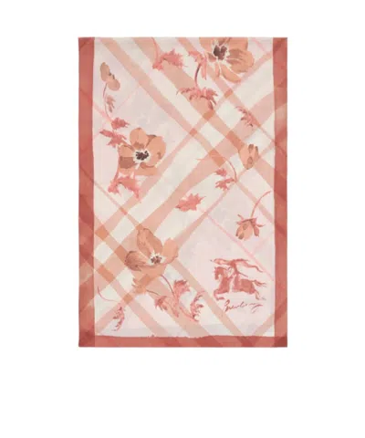 Burberry Wide Watercolour Check Silk Scarf In Pink