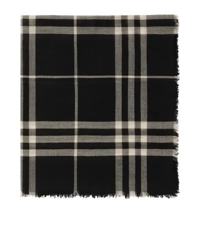 Burberry Wide Wool Check Scarf In Black