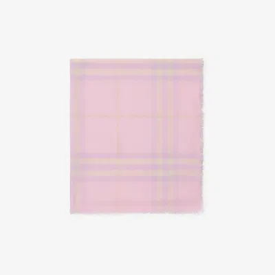 Burberry Wide Wool Scarf With Check Pattern In Pink