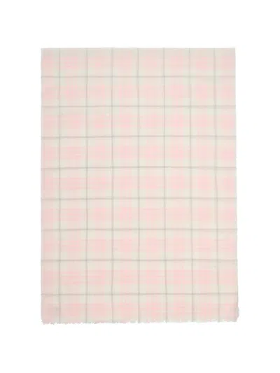 Burberry Wide-embellished Check Wool-silk-blend Scarf In Pink