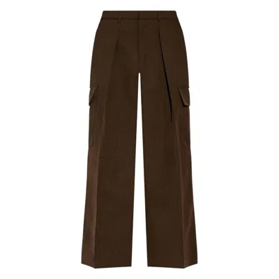 Burberry Wide-leg Pleated Cargo Trousers In Brown