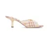 Burberry Beige Check Linen Mule Sandals With 6.5 Cm Heel Lf Mews 65 Chk 162393 In Beige