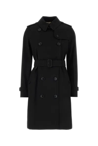 Burberry Heritage Kensington Trench Coat In Black Gabardine