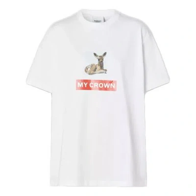 Burberry (wmns)  Deer Printing Cotton Loose Short Sleeve White