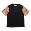 Burberry Women Black T-shirt With Vintage Check Motif On The Sleeves In Cotton Woman In Black