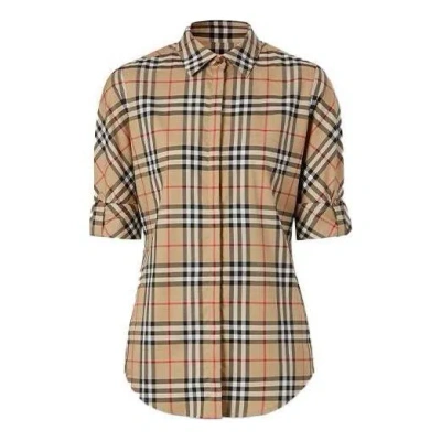 Burberry (wmns)  Vintage Check Stretch Cotton Twill Shirtprice Undefined 'beige' In Brown