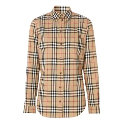 Burberry (wmns)  Vintage Plaid Stretch Cotton Shirt Cream In Brown