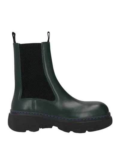 BURBERRY BURBERRY PRORSUM WOMAN ANKLE BOOTS DARK GREEN SIZE 7 LEATHER, TEXTILE FIBERS