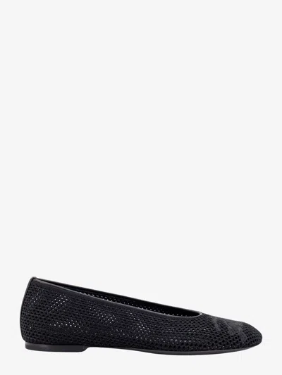 Burberry Embroidered Cotton Mesh Ballerina Flats In Black