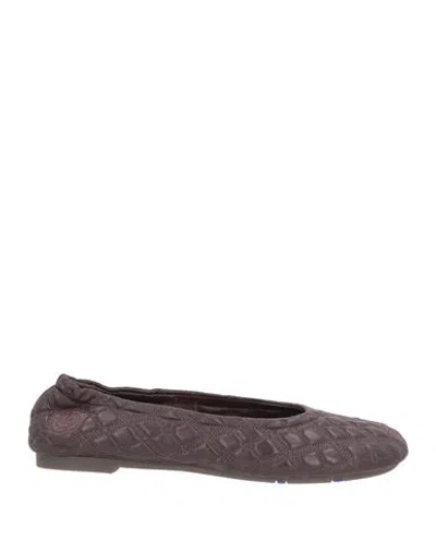 Burberry Woman Ballet Flats Plum Size 8 Leather In Animal Print