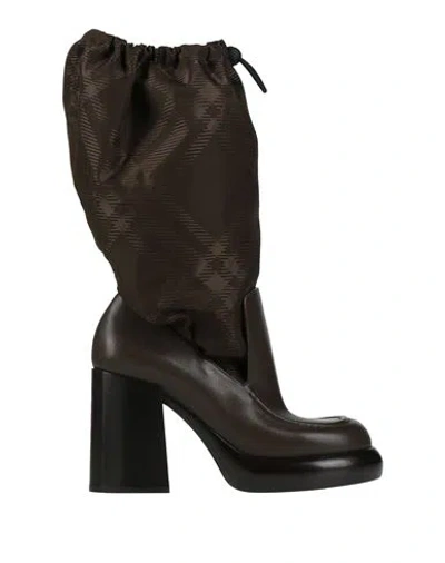 Burberry Woman Boot Dark Brown Size 8 Textile Fibers, Leather