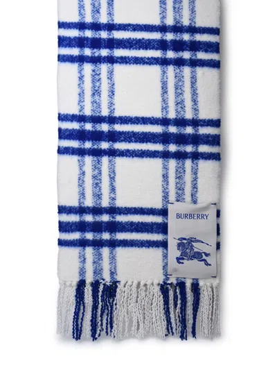 Burberry Woman  White Wool Scarf In Blue