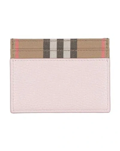Burberry Woman Cardholder Pink Size - Calfskin, Textile Fibers
