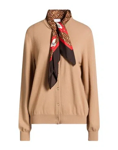 Burberry Woman Cardigan Camel Size L Cashmere, Silk, Lambskin In Neutral