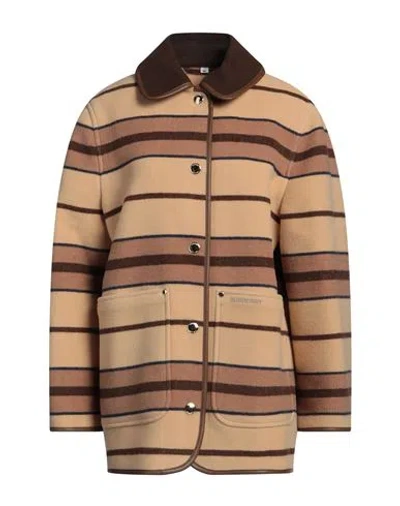 Burberry Woman Coat Sand Size 14 Wool, Polyamide, Lambskin In Yellow