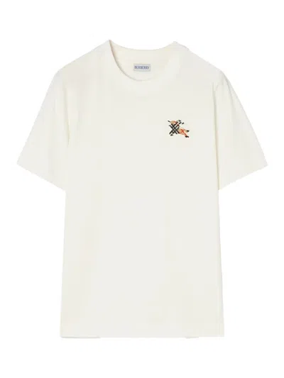 Burberry Cotton T-shirt With Embroidered Logo In White