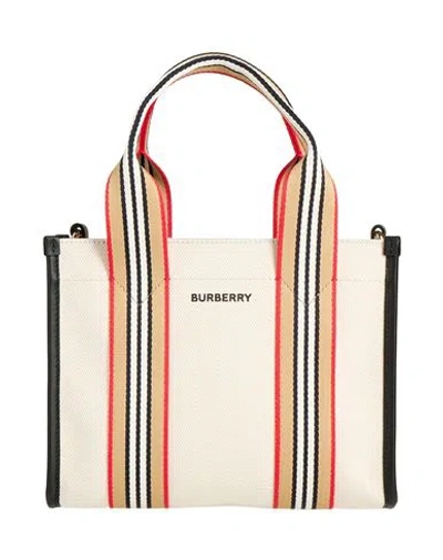 Burberry Woman Handbag Cream Size - Cotton, Calfskin In White