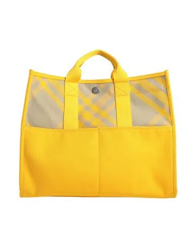 Burberry Woman Handbag Mustard Size - Cotton, Calfskin In Yellow