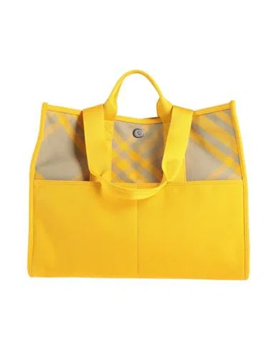 Burberry Woman Handbag Yellow Size - Cotton, Calfskin