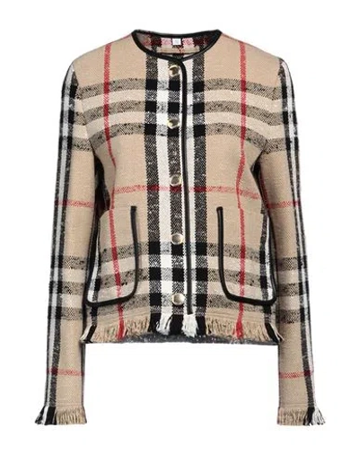 Burberry Woman Jacket Beige Size 4 Cotton, Wool, Polyamide, Lambskin In Multi