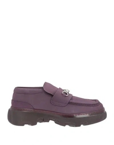 Burberry Woman Loafers Dark Purple Size 11 Leather In Animal Print
