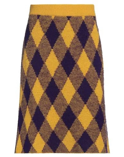 Burberry Woman Midi Skirt Ocher Size L Wool In Yellow