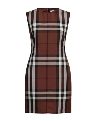 Burberry Sleeveless Midi Sheath Dress With Tartan Motif In Brown