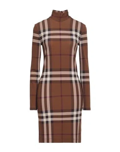 Burberry Gemma Check Long Sleeve Stretch Jersey Dress In Dark Birch Brown