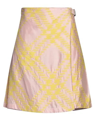 BURBERRY BURBERRY PRORSUM WOMAN MINI SKIRT LIGHT PINK SIZE 4 COTTON, VISCOSE, SILK, CALFSKIN